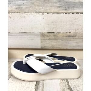 Franco Sarto Womens 8 White Faux Leather Jonas Slip On Platform Sandals